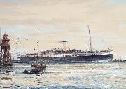 Jack Spurling The paddle steamer Crested Eagle running down the Thames Estuary, her deck crowded with passengers oil painting artist
